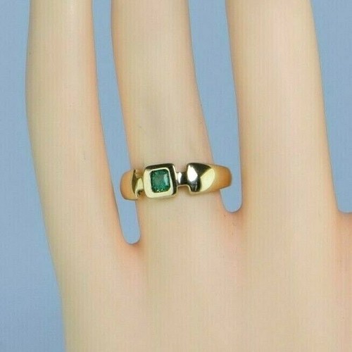 Juego de bisel de anillo esmeralda de oro amarillo 14K talla 6,5 alrededor de 1980 - Imagen 2 de 7