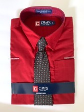 Chaps Boys Long Sleeve Dress Shirt With Tie Apparel SIENNA RED Size 4 - NEW