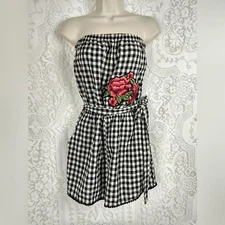 Le Kate Romper Jumper Medium Black White Checkered Strapless Belt Pockets Linen