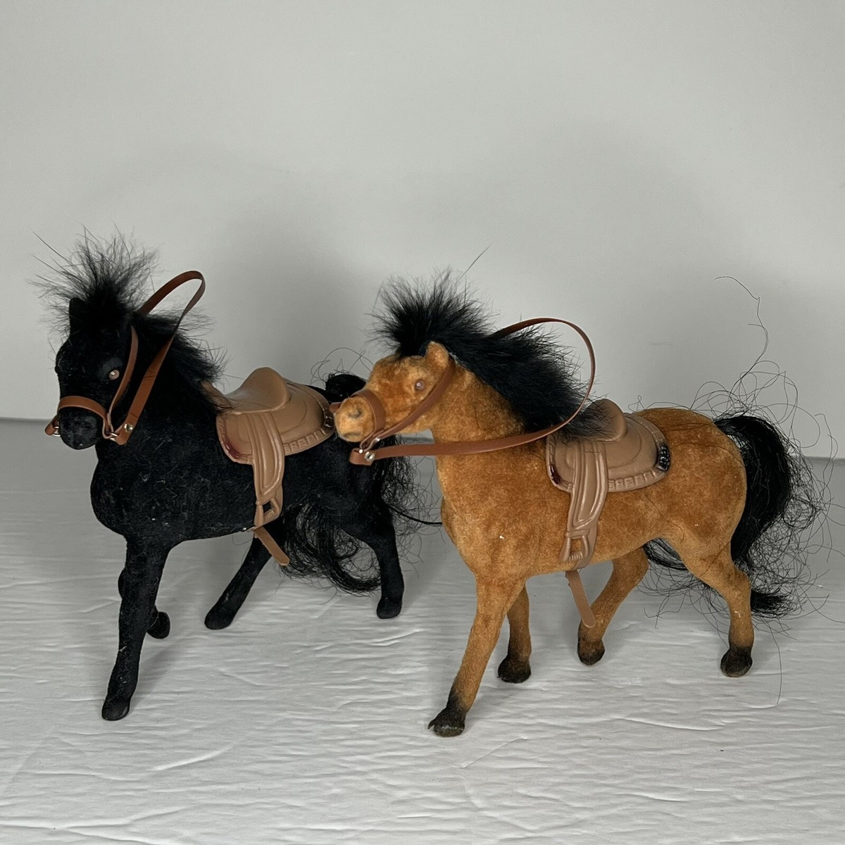 Vintage Flocked Horse Toys Figure with Saddle & Bridle 5