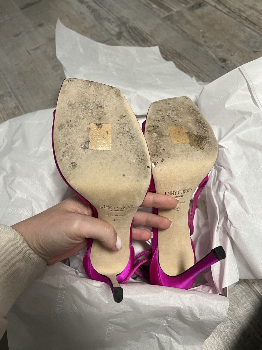 Jimmy Choo Azia 110 Magenta Satin Heels / Sandals Size 39
