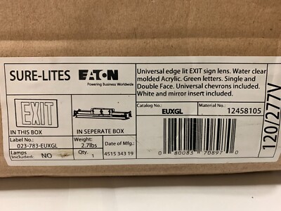 New Cooper Lighting Sure-Lites 023-783-Edge Lit Led Exit Sign Green (SIGN ONLY)