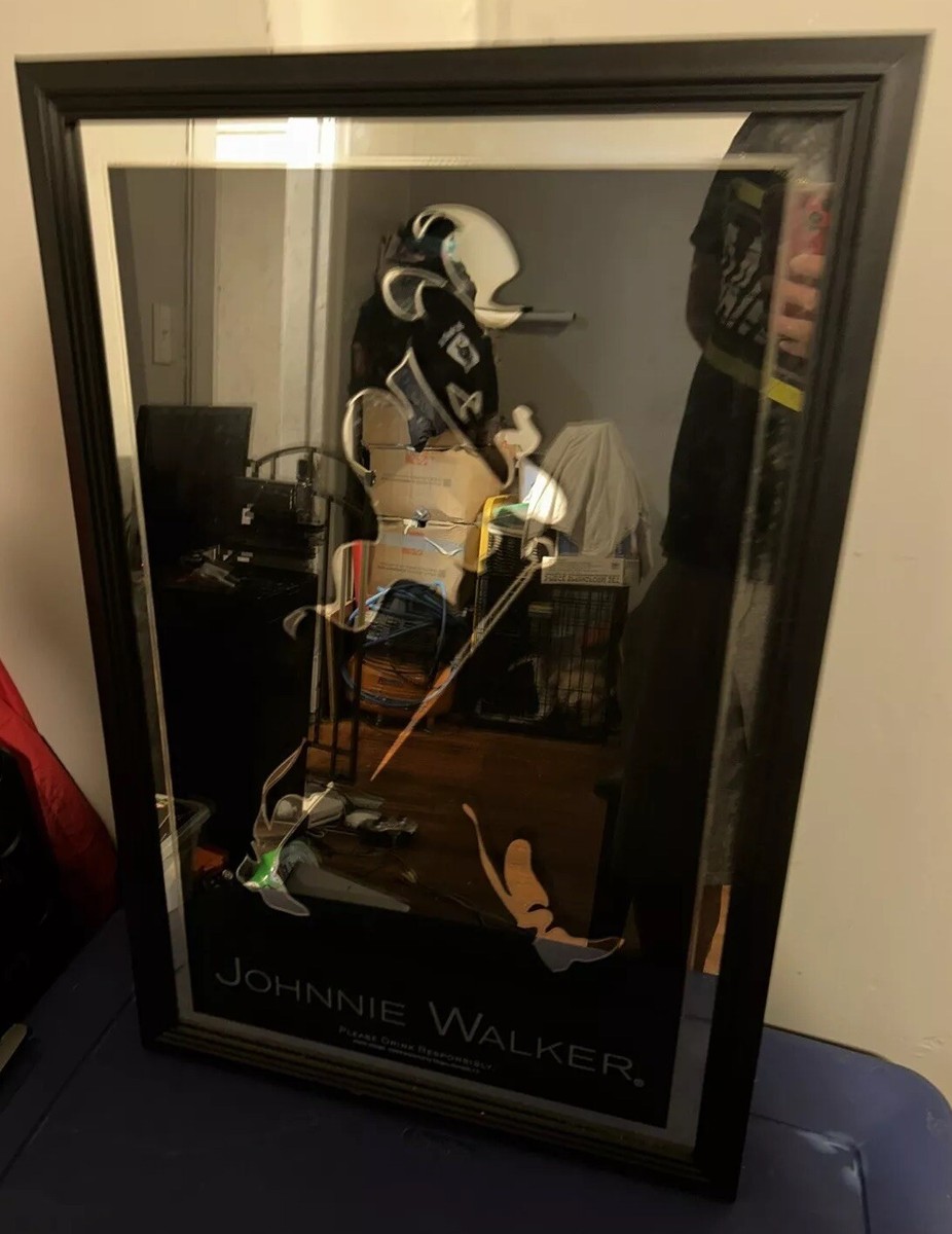 Johnnie Walker Mirror Framed Black Label Bar Garage Man Cave Decor