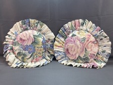 2 70s VTG Floral Round Ruffle Throw Pillows 16 x16 Inch