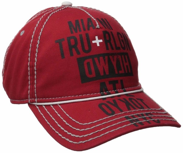 True Religion Hat Unisex Red Baseball Cap Tour Cities Trucker Tr1952