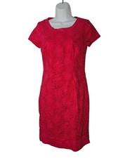 Talbots Womens Dress Size 2 Pink Cap  Sleeve Eyelet Cotton Sheath Lined