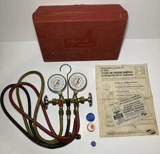 Unwield Refrigeration Manifold Gauges With Hoses  2 Valve Brass Set