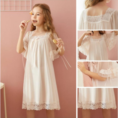 1x Princess Girls Lace Mesh Nightdress Summer Sleepwear Nightgowns Palace Style