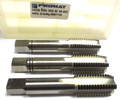 PROMAT Handgewindebohrer Satz 3-teilig HSS M16 6H DIN352 Neu D4907