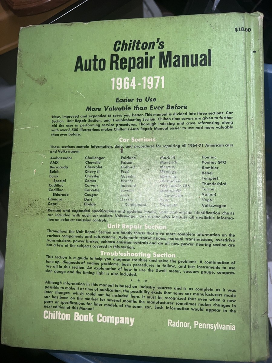 Chilton's Auto Repair Manual 1964-1971 | eBay