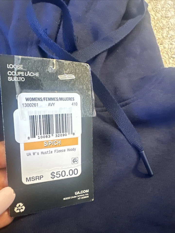 Sudadera con capucha para mujer Under Armour Hustle azul marino | BLANCA polar pequeña nueva Foto 3 de 4