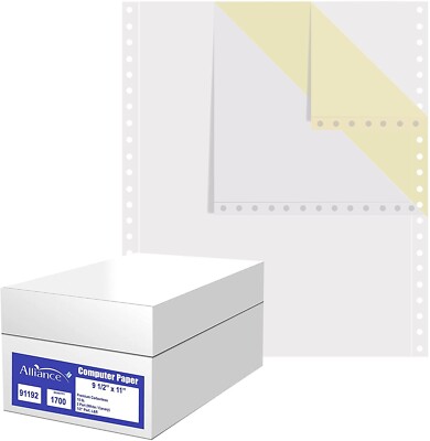 Continuous Computer Paper 9.5''x11'' L&R Perf Blank 2-Pt White/Canary, 1700Sheets