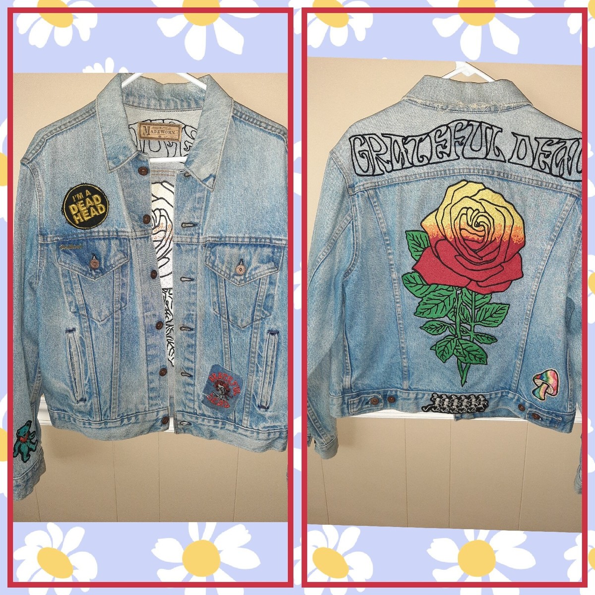 NEW MADEWORN Grateful Dead Denim Trucker Jacket M Patches Handmade 