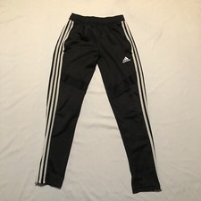Adidas Track Pants Boys Medium Black White Stripes Zip Ankle Climacool 11-12