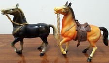 VINTAGE HONG KONG WS 2162 Brown Horse Saddle Gray Horse 8" Figures-SET OF 2
