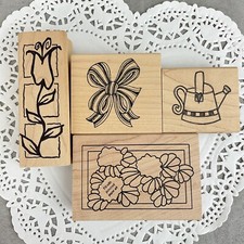 Vintage rubber stamps lot flower garden bow designs