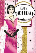 Art Deco Style Pinks Female Birthday Card 19 cm x 13 cm