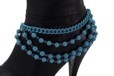 Women Turquoise Bright Sky Blue Metal Boot Chain Bracelet Shoe Ball Waves Charm