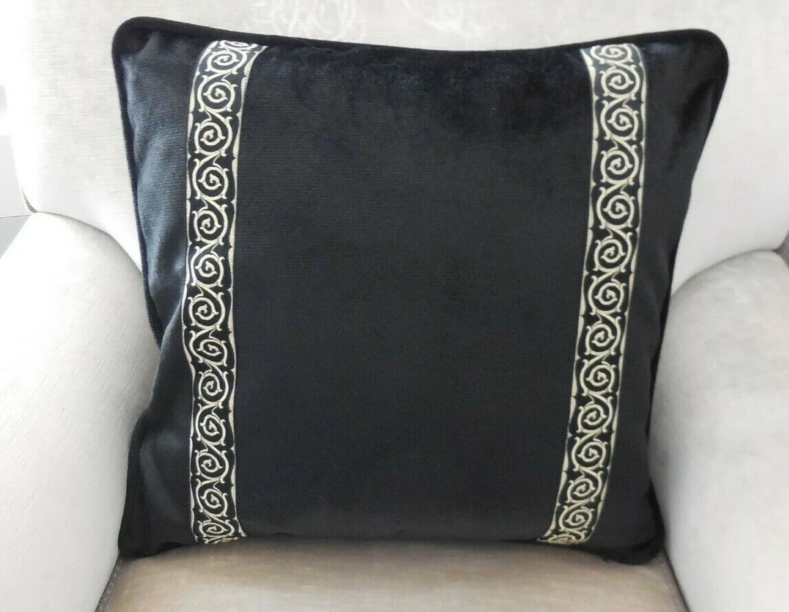 New LUXURIOUS Black Gold EMBROIDERED trim VELVET Cushion Covers Square Oblong eBay