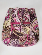 Vera Bradley Quilted Cinch Backpack  Pink Purple Green Paisley