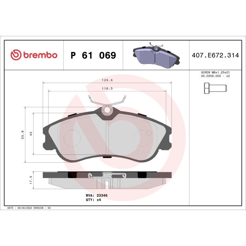 BREMBO P 61 069 Brake Pads Set Front for Partner Berlingo Xsara Picasso 206