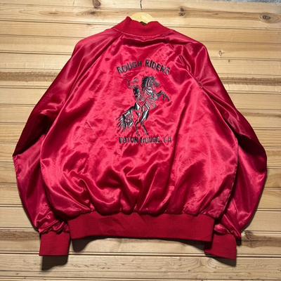 #ad Vintage 90s Rough Riders Baton Rouge Louisiana Cowboy Satin Bomber Jacket USA XL $31.99