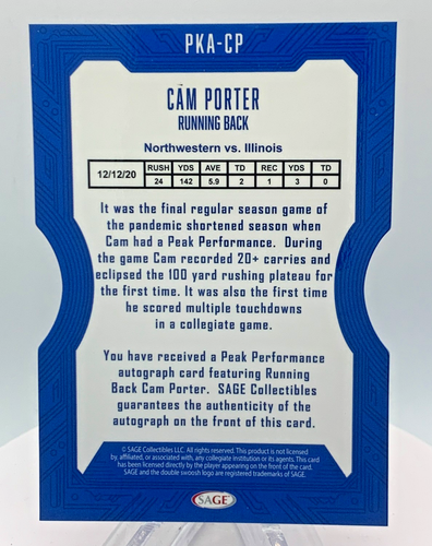 2026 Sage Football Peak Performance Cam Porter Auto Chrome Die-Cut Red RC #PKACP - Bild 2 von 2