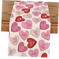 Ture Love Heart Valentine's Day Table Runner, 13" x 72", Table Runner Pink