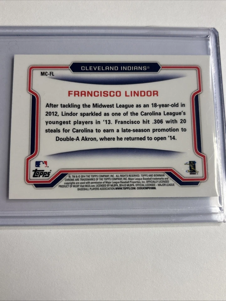 2014 Bowman Chrome Mini Francisco Lindor ROOKIE CARD RC MC-FL - Image 2 of 2