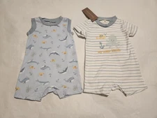 NWT Chickpea Ocean Friends Sea Life Short Rompers 2 Pack 0-3 Months Baby Boy