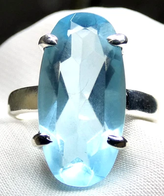 💎 Blautopas Ring 925 Silber Gr. 18,8 (59) großer, fac. Edelstein Krallenfassung - Bild 1 von 4