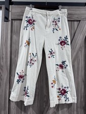 Johnny Was Medium White Capri  Crop wide leg Pants Embroidered Floral   read