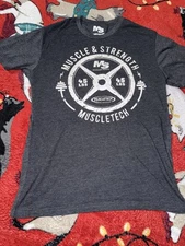 Muscle And Strength Mens Tshirt Size Medium Gray Muscletech Workout Gym Tee