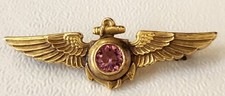 Vtg WWII US Navy Aviator Pilot Sweetheart Wings Pin H&H 1/20 12k GF W/Gemstone