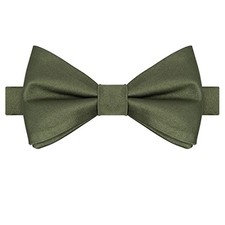 Mens Pre-Tied Bow Tie Adult's Adjustable Tuxedo Satin Bowtie Olive Green