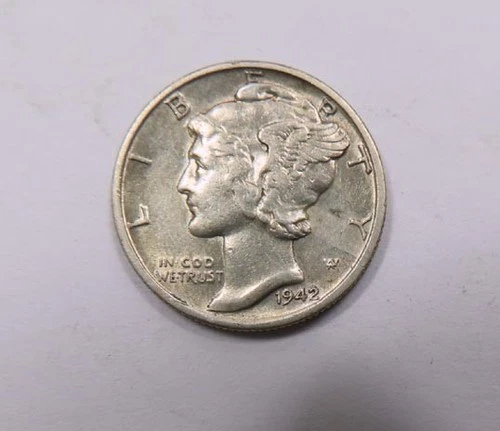 WWII USA United States Silver 10 Cents Mercury Dime 1942 S San Francisco Mint XF
