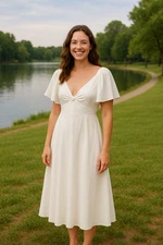 Baltic Born Women’s XL Indie White Backless Tie Back Midi Dress Flutter Sleeve