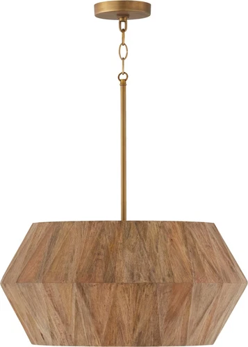 Handcrafted Mango Wood Pendant Light with Patinaed Brass, 4-Light, Modern Design - Picture 1 of 7
