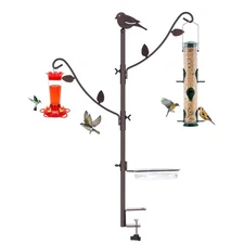 Deck Bird Feeder Pole Porch Multi-Hooks Hanging Kit for Outside with Two Adju...