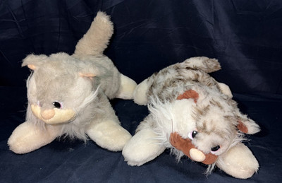 Pound Puppies Purries Furry Plush Vintage 1980s Tonka Cat Kitty 14  Lot of 2
