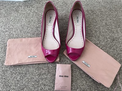 MIU MIU PRADA Rosa Lackleder Peeptoe Heels Staubbeutel + Ersatzspitzen UK 4 / 37