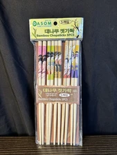 5 Pair Gift Set Reusable Wood Bamboo Lady Geisha Chopsticks 9” NEW