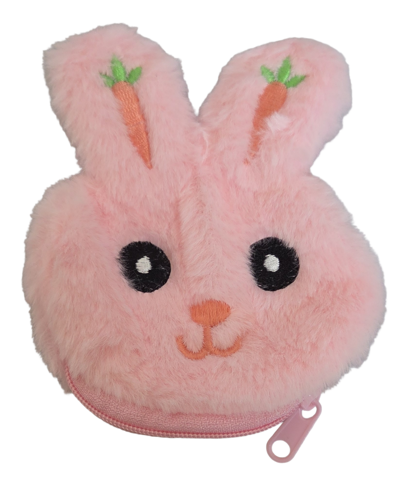 NEW Fluffy Bunny Coin Purse Pink Rabbit Face Zip Pouch Cute 11cm Easter