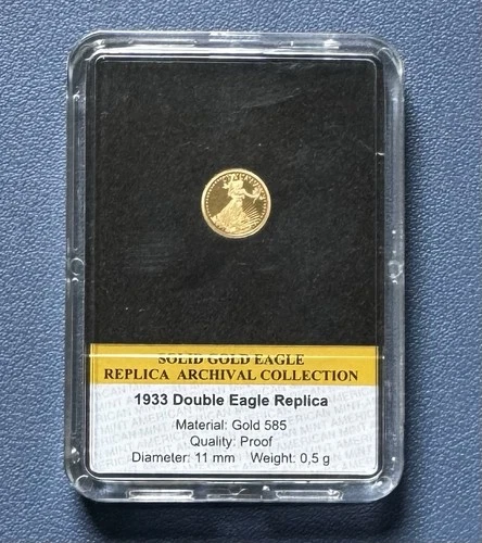 O.5g 14ct (.585 Ag) Gold Proof Coin COA American Mint Capsule. Double Eagle Rep