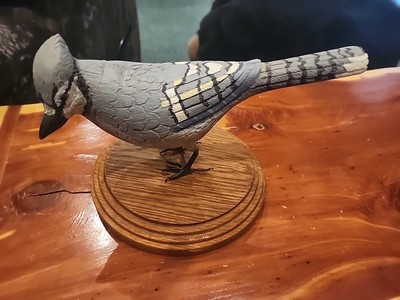 Hand Carved And Painted Blue Jay Bird Vintage Carved In 1942   9.5 X 6 Inch