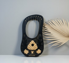 Lyre Harp 10 Strings Rosewood Black Gold New Flower With Free Strings Key nd Bag