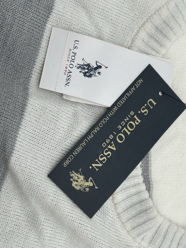 100% Acrylic US Polo Assassin XX Large NWT White Grey And Black - Picture 6 of 9