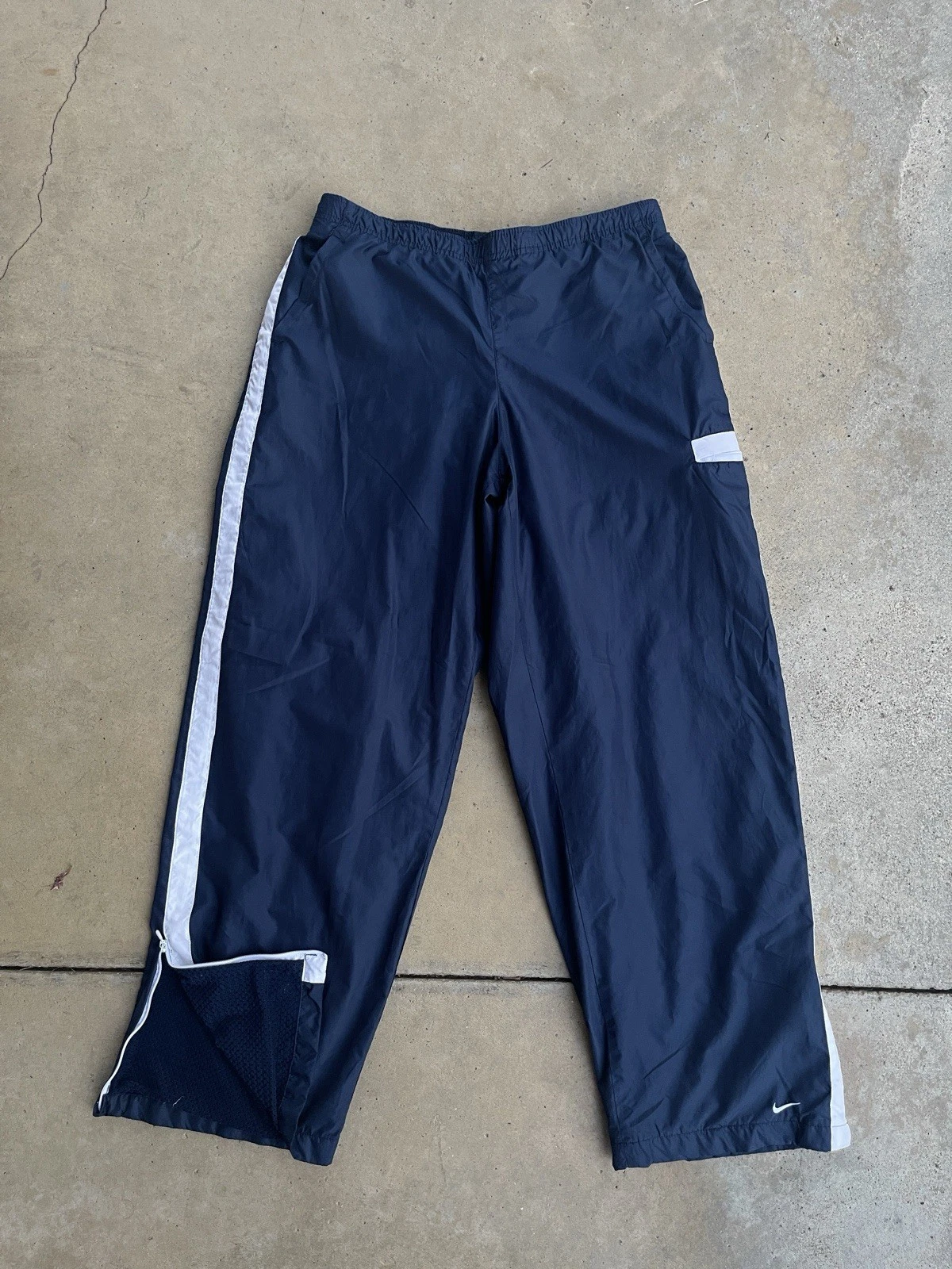 Vintage Nike Grey Tag Baggy Wide Leg Track Pants Navy Blue Mens XL Y2K Sweats