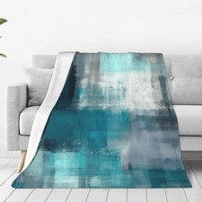 Teal Grey Turquoise Throw Blanket Soft Cozy Plush Warm Fleece 80x60 In