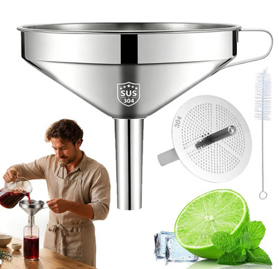 304 Stainless Steel Funnel with Filter Mesh   Kitchen Food Grade Metal Funnel